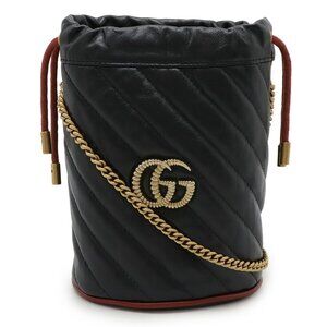 GUCCI Black Leather GG Marmont Shoulder Bag